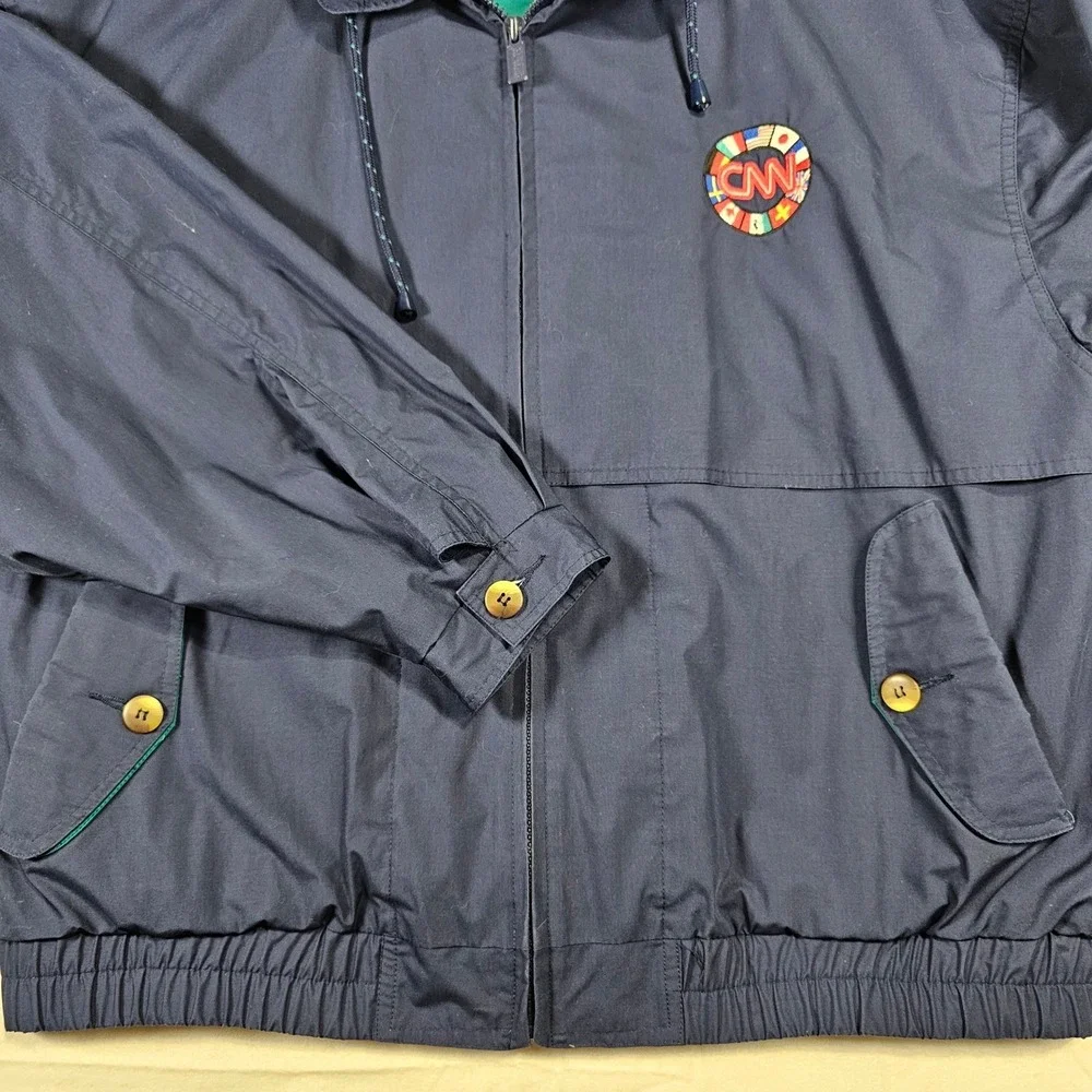 Vintage GEAR for SPORTS CNN Logo Bomber Jacket Navy Teal XL‎ Made in Hong Kong